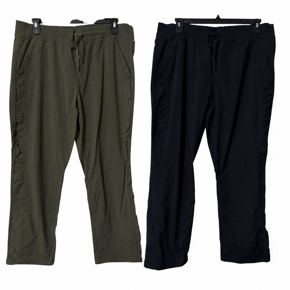 Lot of 2 Eddie Bauer Womens XL Hiking Pants Olive Green‎ Black Ripstop Pull On